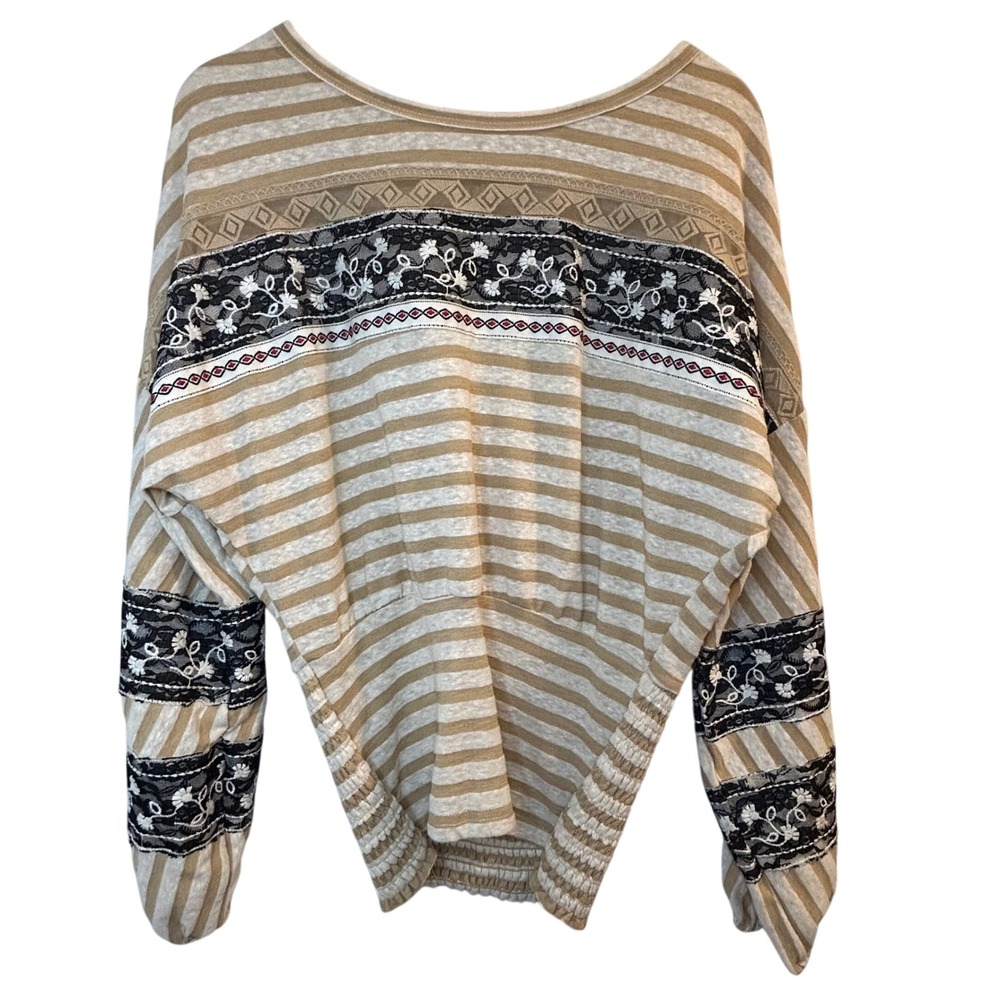 Ginnicks Striped Long Sleeve Boho‎ Embroidered Top Women's Size S